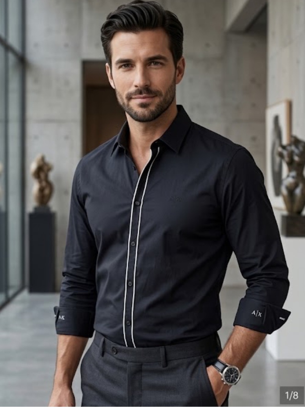 A/X Armani Exchange Men's Black Button-Front Dress Shirt